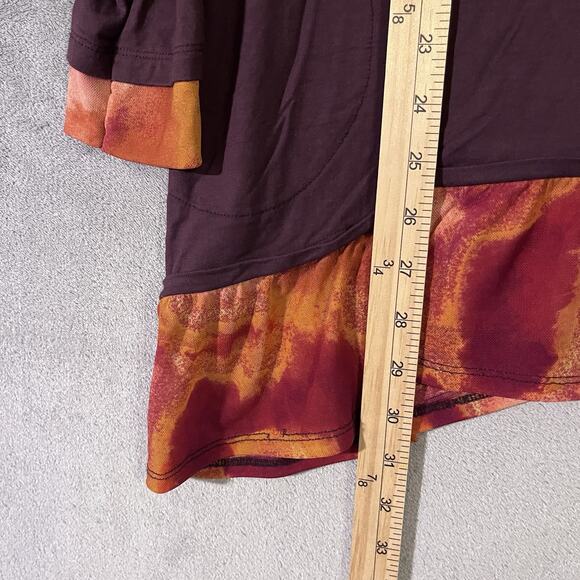 LOGO Lori Goldstein Mini Dress Tunic Top Brown Orange Womens S Mesh Ruffle Hem - Picture 5 of 7